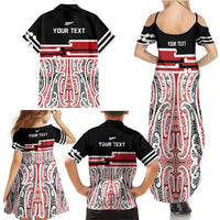 Personalised Toitu Te Tiriti Aotearoa 1840 Family Matching Summer Maxi Dress and Hawaiian Shirt Red Kowhaiwhai Puhoro LT9 - Polynesian Pride