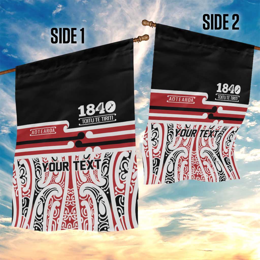 Personalised Toitu Te Tiriti Aotearoa 1840 Garden Flag Red Kowhaiwhai Puhoro - Polynesian Pride