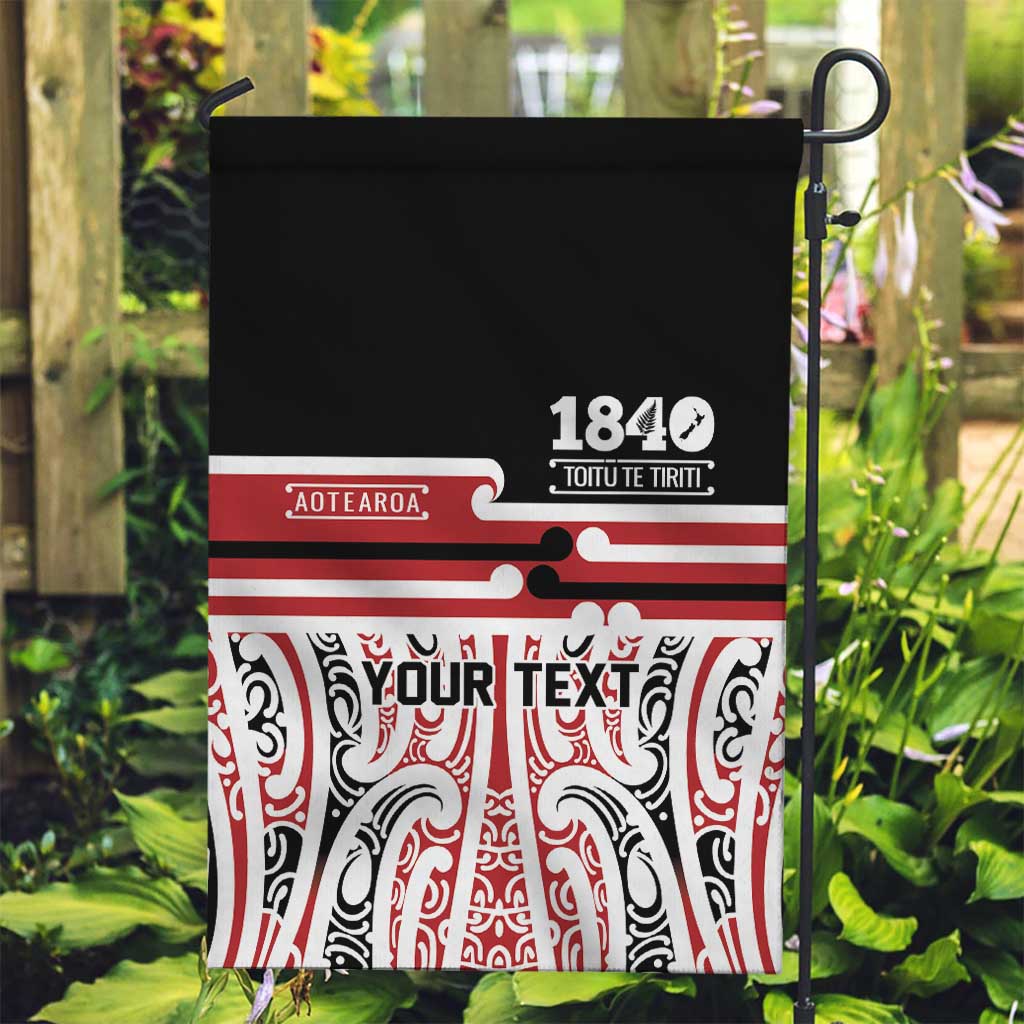 Personalised Toitu Te Tiriti Aotearoa 1840 Garden Flag Red Kowhaiwhai Puhoro - Polynesian Pride