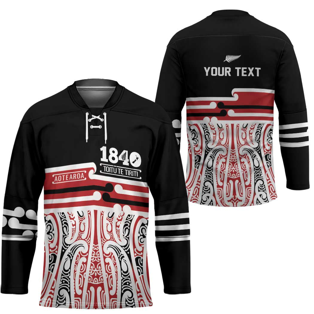 Personalised Toitu Te Tiriti Aotearoa 1840 Hockey Jersey Red Kowhaiwhai Puhoro LT9 - Polynesian Pride