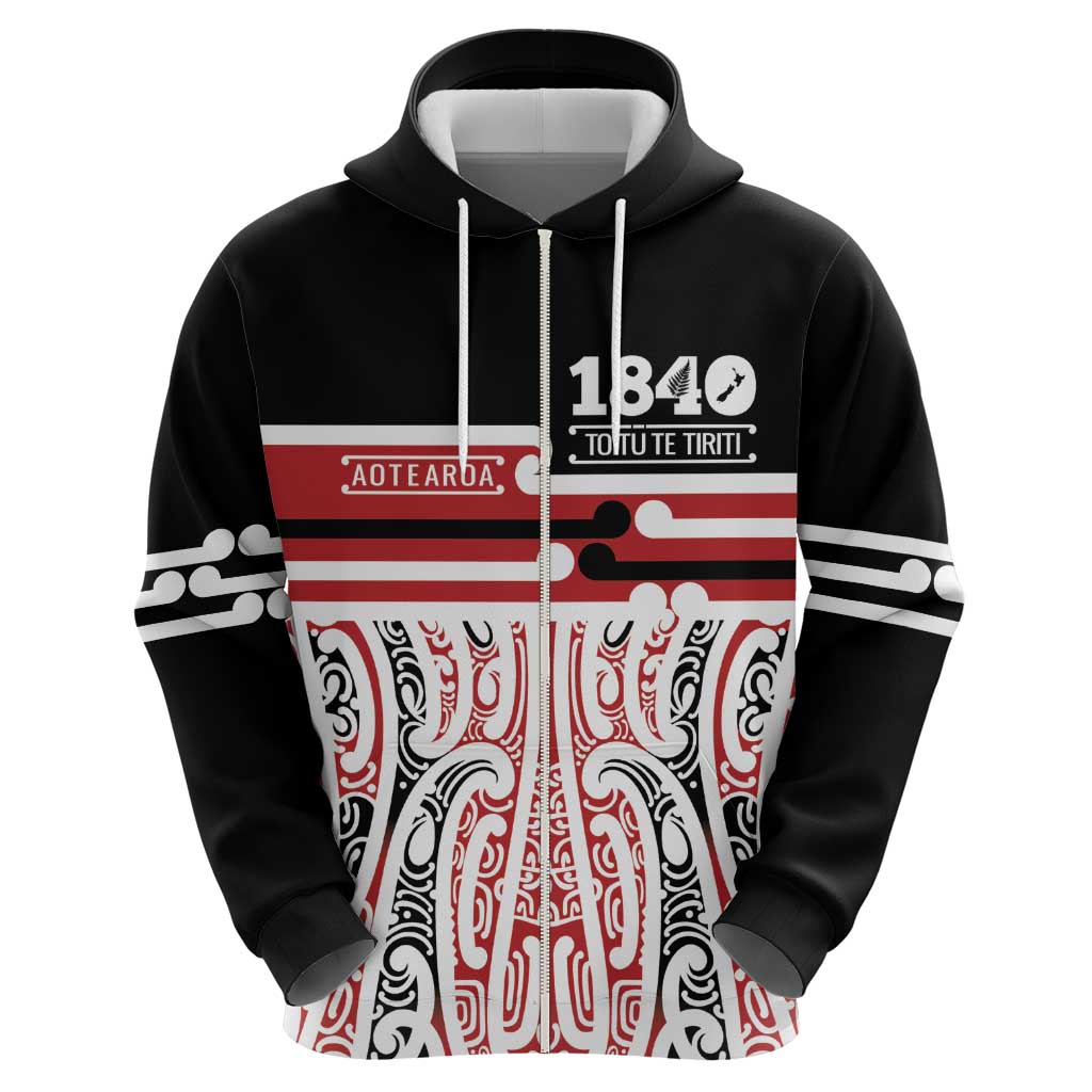 Personalised Toitu Te Tiriti Aotearoa 1840 Hoodie Red Kowhaiwhai Puhoro LT9 - Polynesian Pride