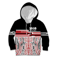 Personalised Toitu Te Tiriti Aotearoa 1840 Kid Hoodie Red Kowhaiwhai Puhoro LT9 Hoodie Black - Polynesian Pride