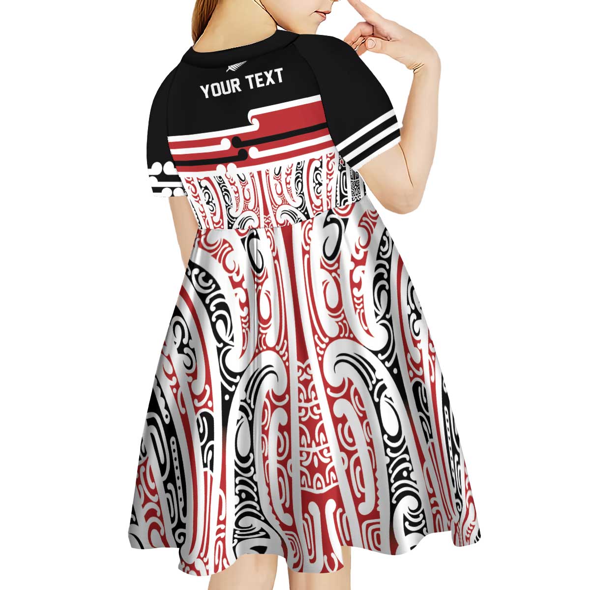 Personalised Toitu Te Tiriti Aotearoa 1840 Kid Short Sleeve Dress Red Kowhaiwhai Puhoro LT9 - Polynesian Pride