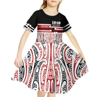 Personalised Toitu Te Tiriti Aotearoa 1840 Kid Short Sleeve Dress Red Kowhaiwhai Puhoro LT9 - Polynesian Pride