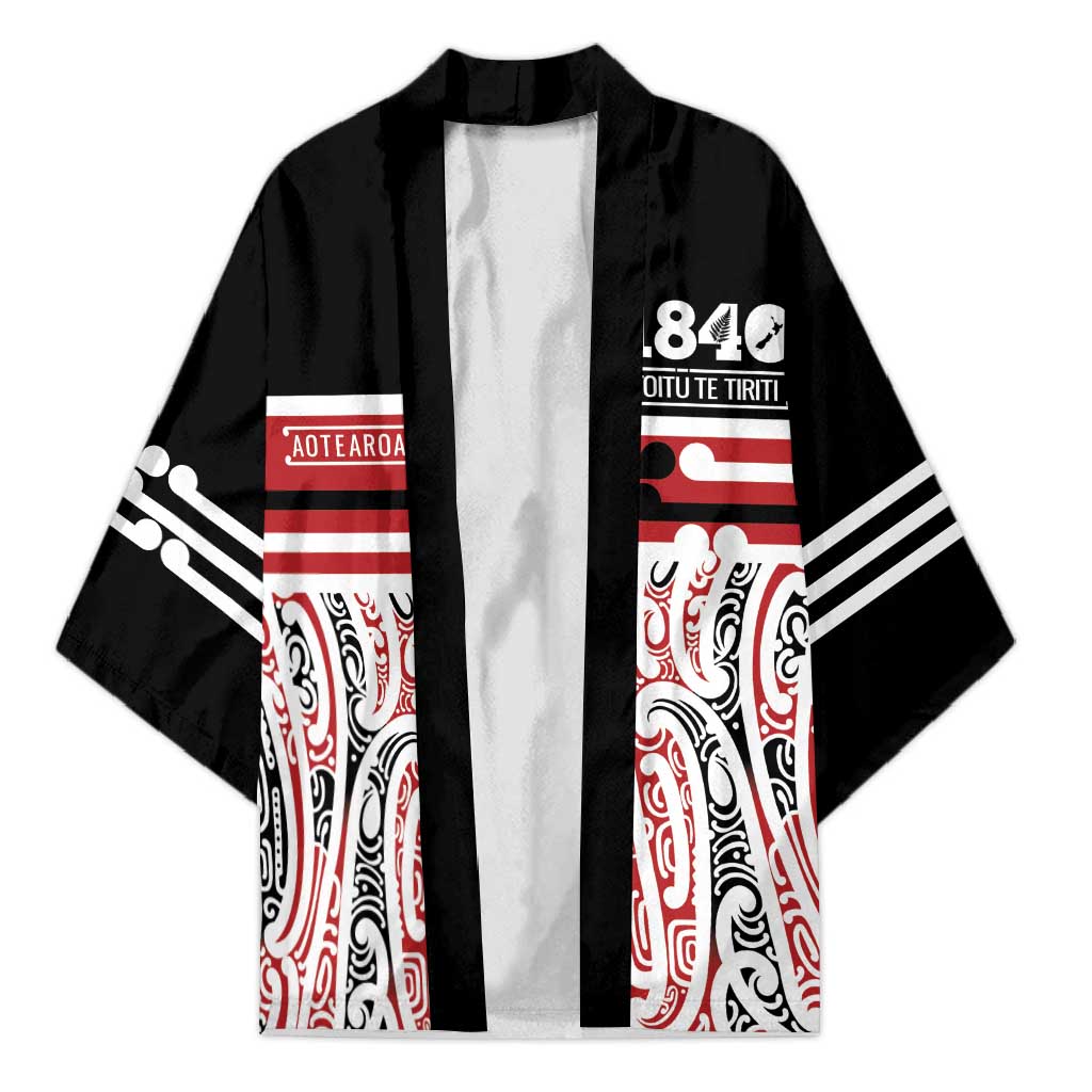 Personalised Toitu Te Tiriti Aotearoa 1840 Kimono Red Kowhaiwhai Puhoro - Polynesian Pride