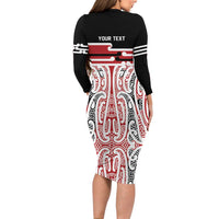 Personalised Toitu Te Tiriti Aotearoa 1840 Long Sleeve Bodycon Dress Red Kowhaiwhai Puhoro LT9 - Polynesian Pride