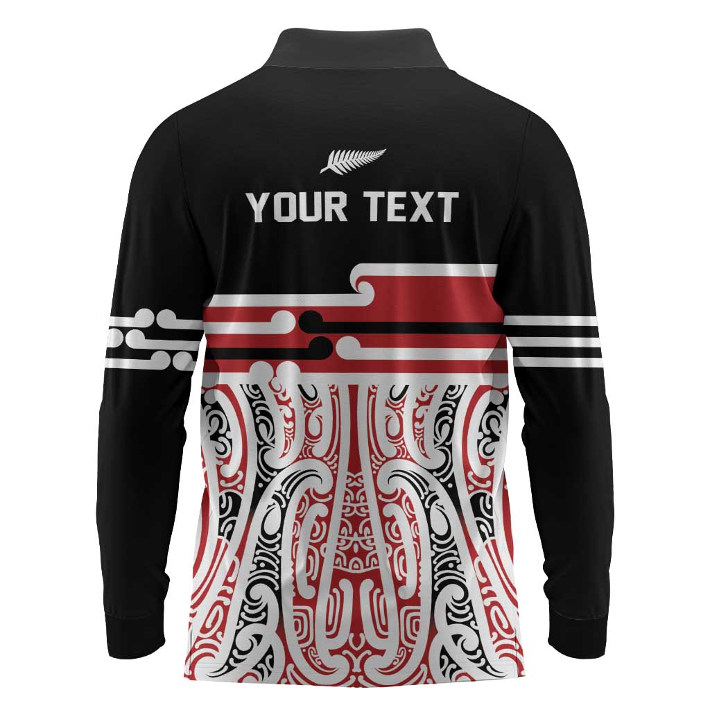 Personalised Toitu Te Tiriti Aotearoa 1840 Long Sleeve Polo Shirt Red Kowhaiwhai Puhoro LT9 - Polynesian Pride