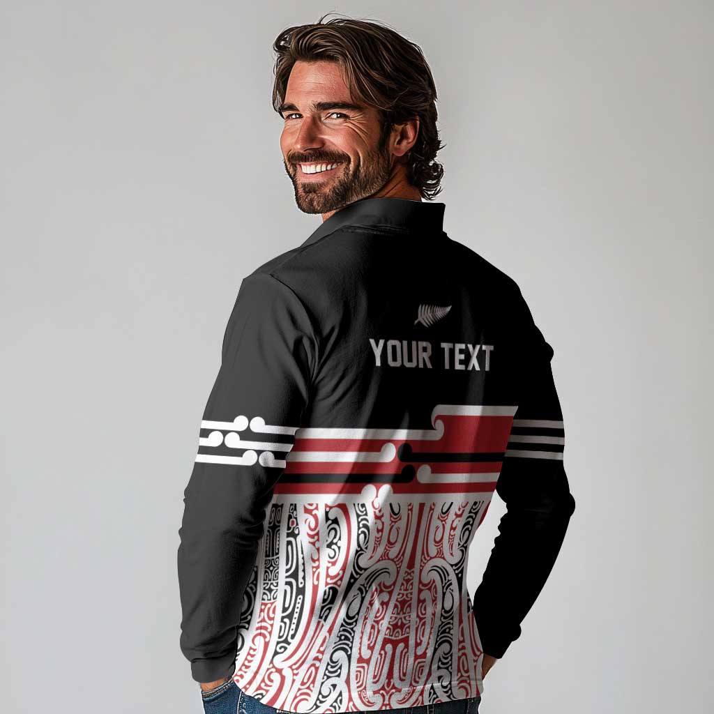 Personalised Toitu Te Tiriti Aotearoa 1840 Long Sleeve Polo Shirt Red Kowhaiwhai Puhoro LT9 - Polynesian Pride