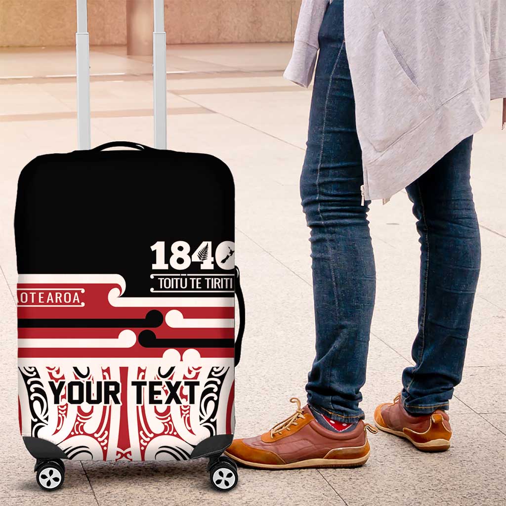 Personalised Toitu Te Tiriti Aotearoa 1840 Luggage Cover Red Kowhaiwhai Puhoro LT9 Black - Polynesian Pride