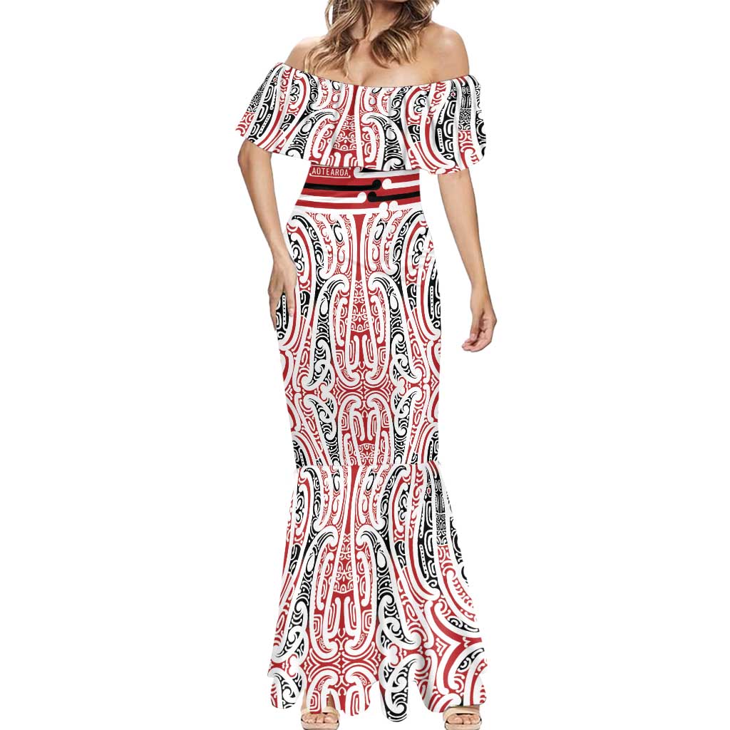 Personalised Toitu Te Tiriti Aotearoa 1840 Mermaid Dress Red Kowhaiwhai Puhoro LT9 - Polynesian Pride
