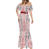 Personalised Toitu Te Tiriti Aotearoa 1840 Mermaid Dress Red Kowhaiwhai Puhoro LT9 - Polynesian Pride