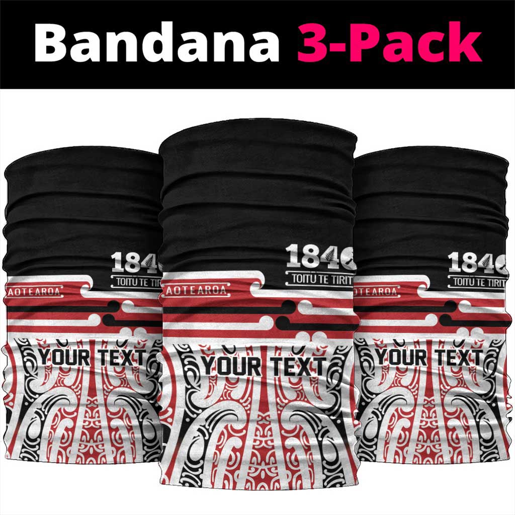 Personalised Toitu Te Tiriti Aotearoa 1840 Neck Gaiter Red Kowhaiwhai Puhoro LT9 package One Size: 25*50cm Black - Polynesian Pride