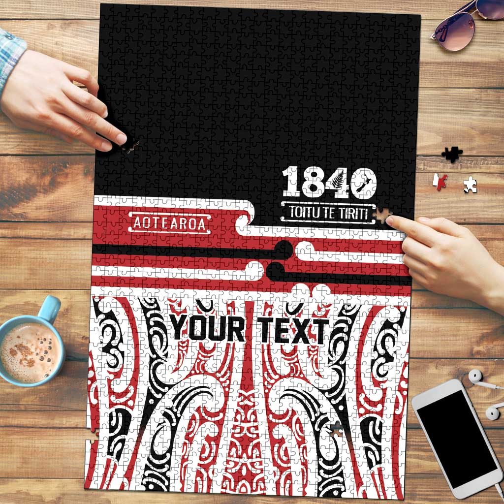Personalised Toitu Te Tiriti Aotearoa 1840 Puzzle Red Kowhaiwhai Puhoro - Polynesian Pride