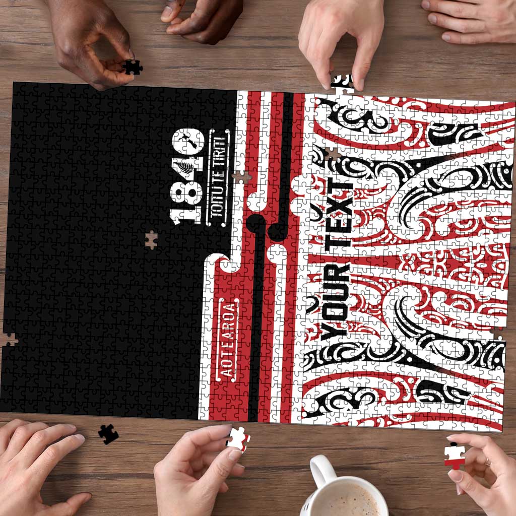 Personalised Toitu Te Tiriti Aotearoa 1840 Puzzle Red Kowhaiwhai Puhoro - Polynesian Pride