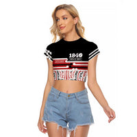 Personalised Toitu Te Tiriti Aotearoa 1840 Raglan Cropped T Shirt Red Kowhaiwhai Puhoro LT9 Female Black - Polynesian Pride