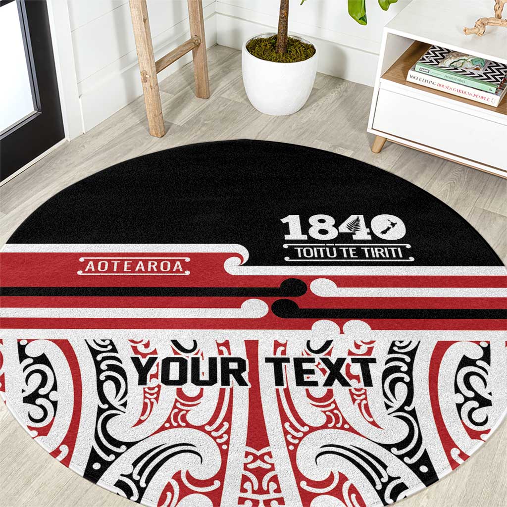 Personalised Toitu Te Tiriti Aotearoa 1840 Round Carpet Red Kowhaiwhai Puhoro LT9 Black - Polynesian Pride