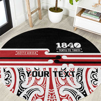 Personalised Toitu Te Tiriti Aotearoa 1840 Round Carpet Red Kowhaiwhai Puhoro LT9 Black - Polynesian Pride