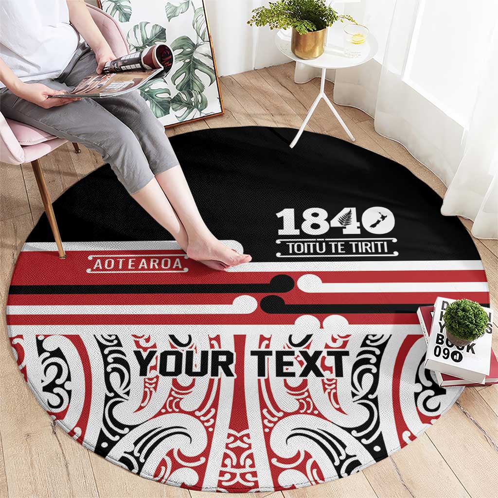 Personalised Toitu Te Tiriti Aotearoa 1840 Round Carpet Red Kowhaiwhai Puhoro LT9 - Polynesian Pride