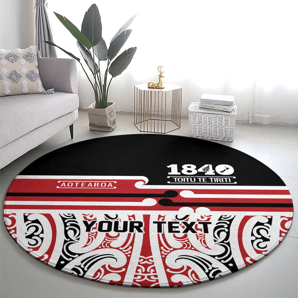 Personalised Toitu Te Tiriti Aotearoa 1840 Round Carpet Red Kowhaiwhai Puhoro LT9 - Polynesian Pride