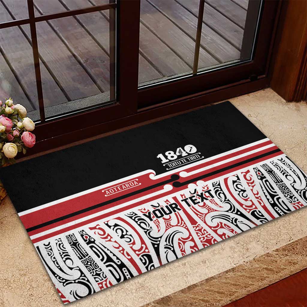 Personalised Toitu Te Tiriti Aotearoa 1840 Rubber Doormat Red Kowhaiwhai Puhoro - Polynesian Pride