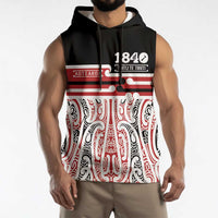Personalised Toitu Te Tiriti Aotearoa 1840 Sleeveless Hoodie Red Kowhaiwhai Puhoro LT9 - Polynesian Pride