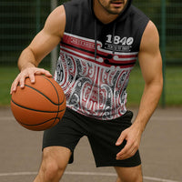 Personalised Toitu Te Tiriti Aotearoa 1840 Sleeveless Hoodie Red Kowhaiwhai Puhoro LT9 - Polynesian Pride