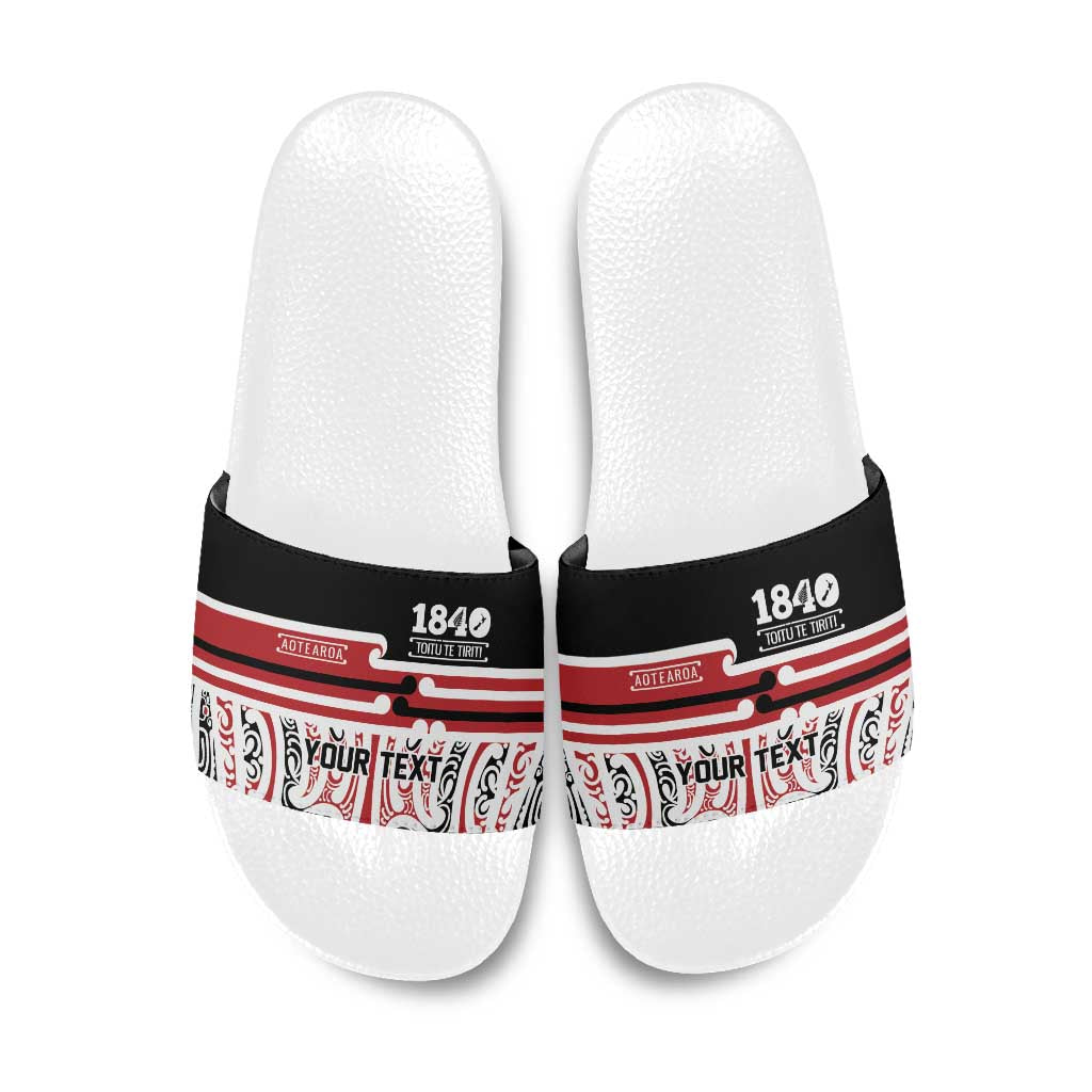 Personalised Toitu Te Tiriti Aotearoa 1840 Slide Sandals Red Kowhaiwhai Puhoro - Polynesian Pride