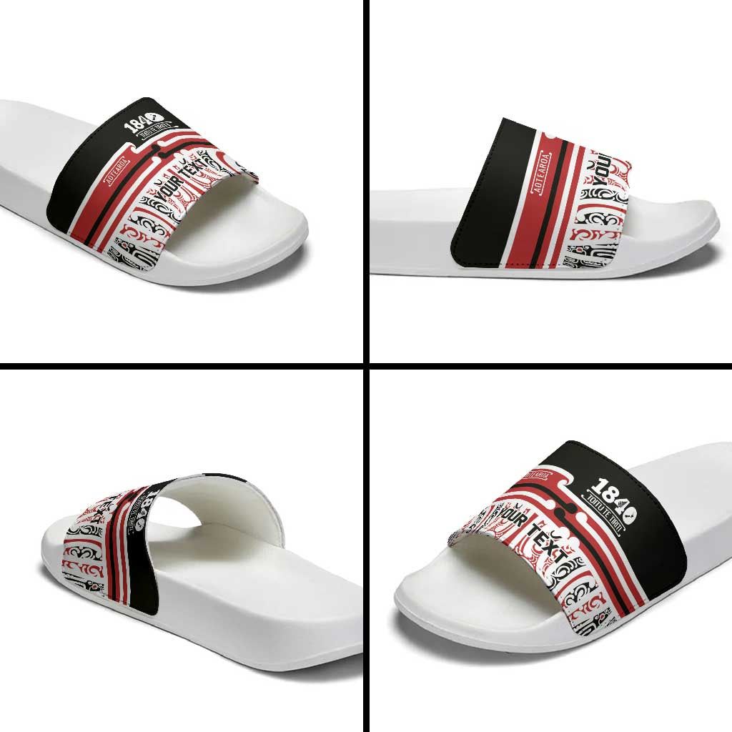 Personalised Toitu Te Tiriti Aotearoa 1840 Slide Sandals Red Kowhaiwhai Puhoro - Polynesian Pride