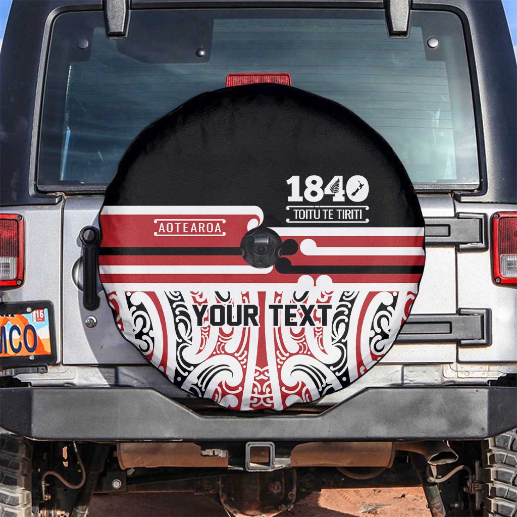 Personalised Toitu Te Tiriti Aotearoa 1840 Spare Tire Cover Red Kowhaiwhai Puhoro LT9 Black - Polynesian Pride