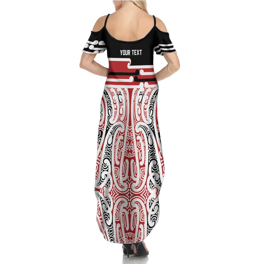 Personalised Toitu Te Tiriti Aotearoa 1840 Summer Maxi Dress Red Kowhaiwhai Puhoro LT9 - Polynesian Pride