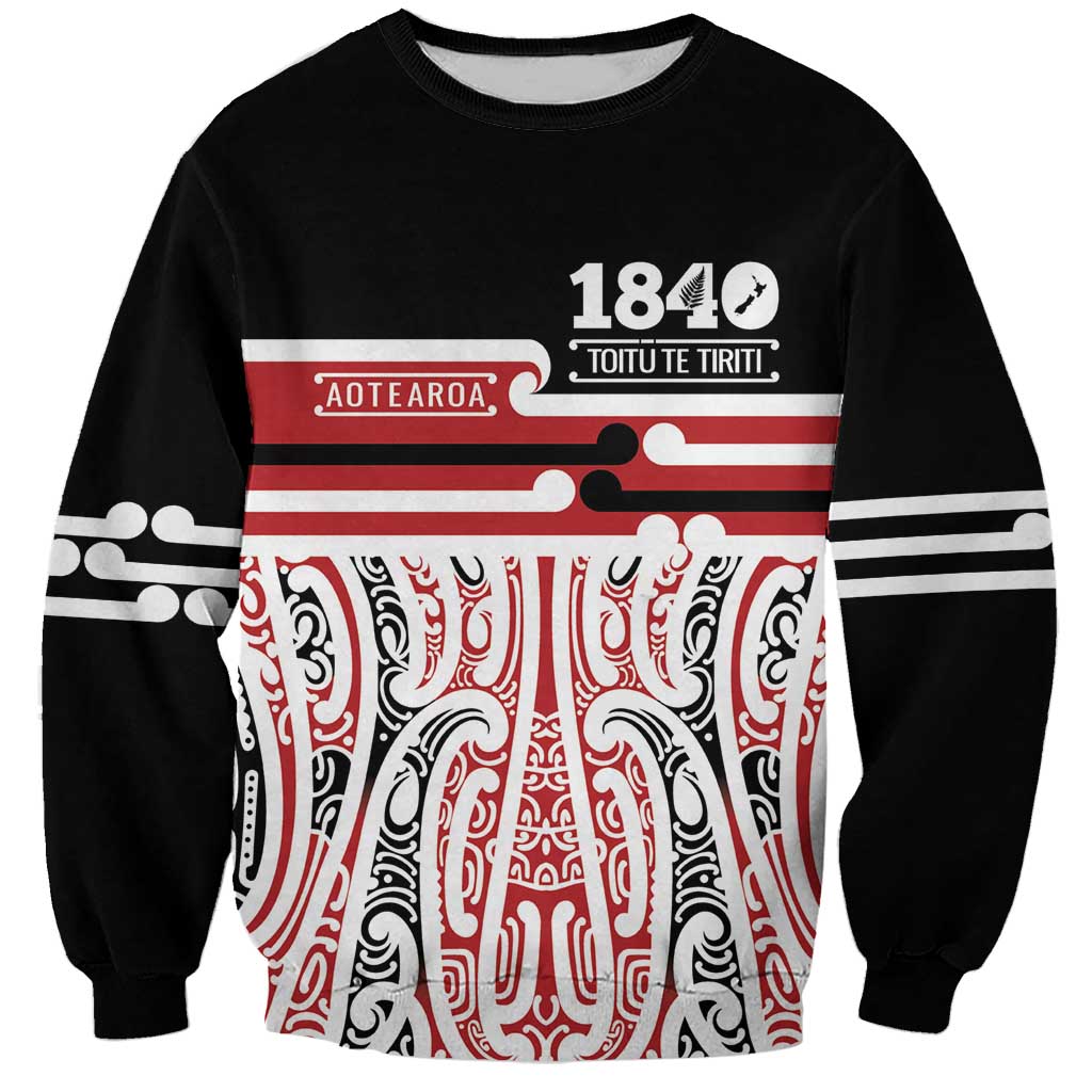 Personalised Toitu Te Tiriti Aotearoa 1840 Sweatshirt Red Kowhaiwhai Puhoro - Polynesian Pride
