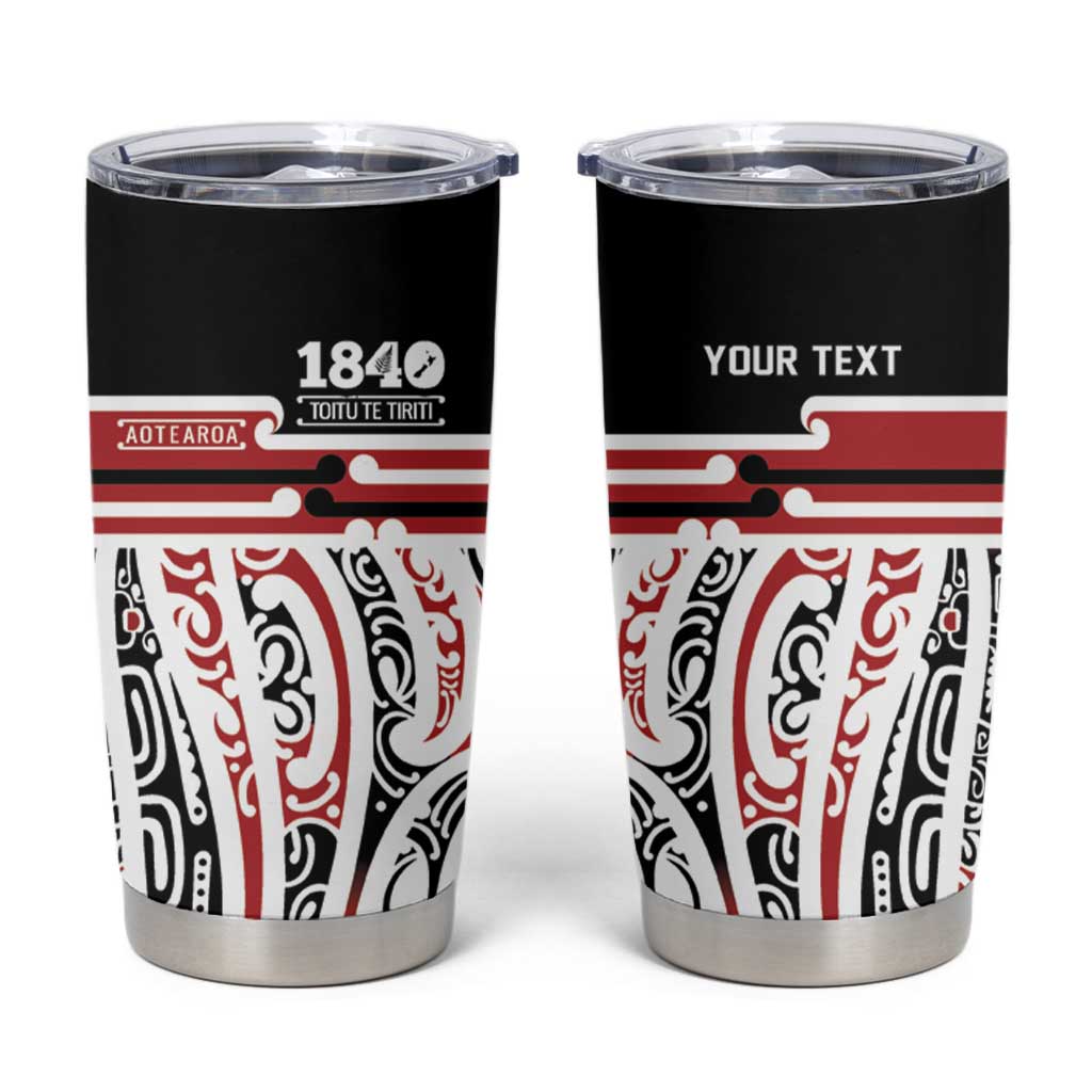 Personalised Toitu Te Tiriti Aotearoa 1840 Tumbler Cup Red Kowhaiwhai Puhoro LT9 Black - Polynesian Pride