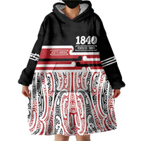 Personalised Toitu Te Tiriti Aotearoa 1840 Wearable Blanket Hoodie Red Kowhaiwhai Puhoro LT9 - Polynesian Pride