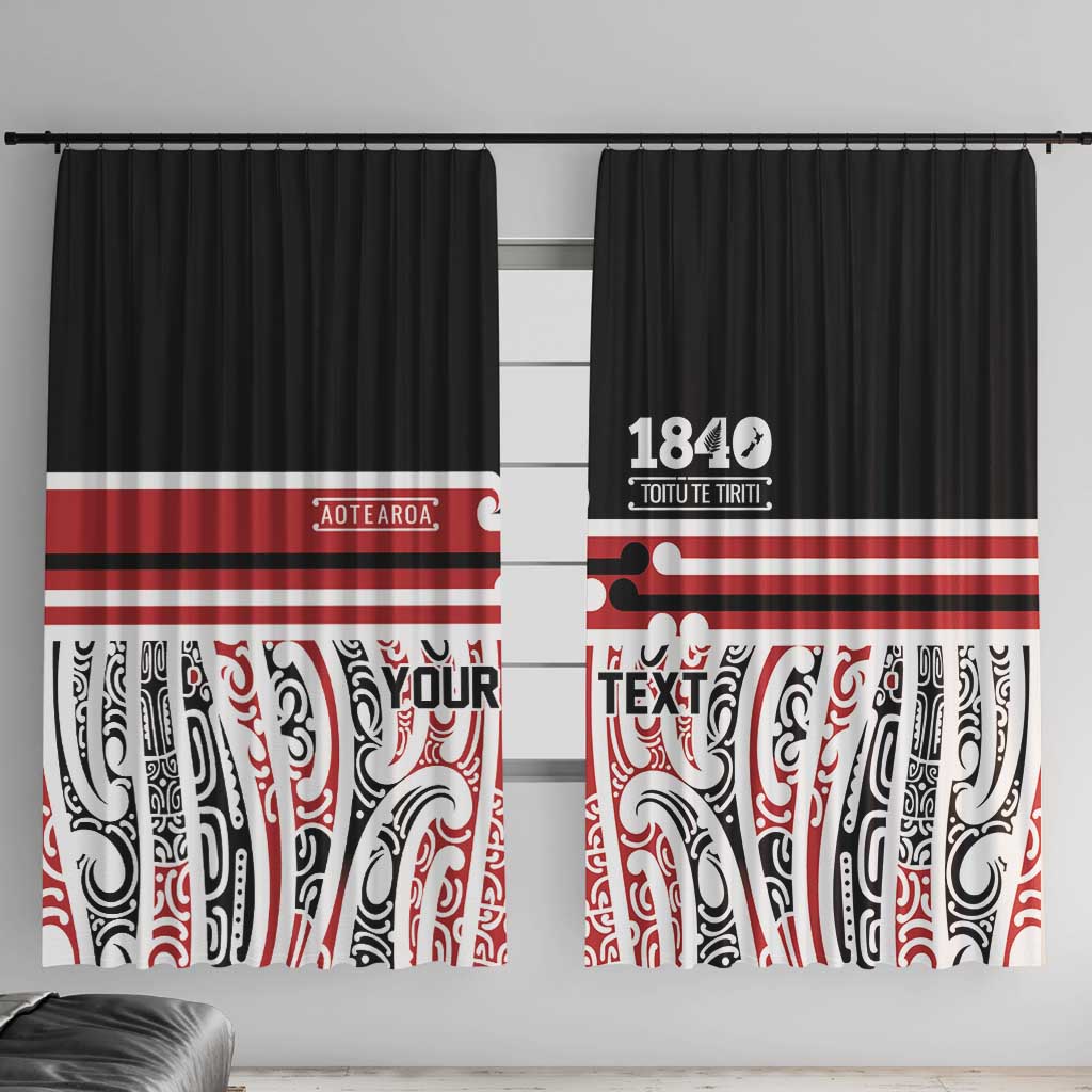 Personalised Toitu Te Tiriti Aotearoa 1840 Window Curtain Red Kowhaiwhai Puhoro - Polynesian Pride