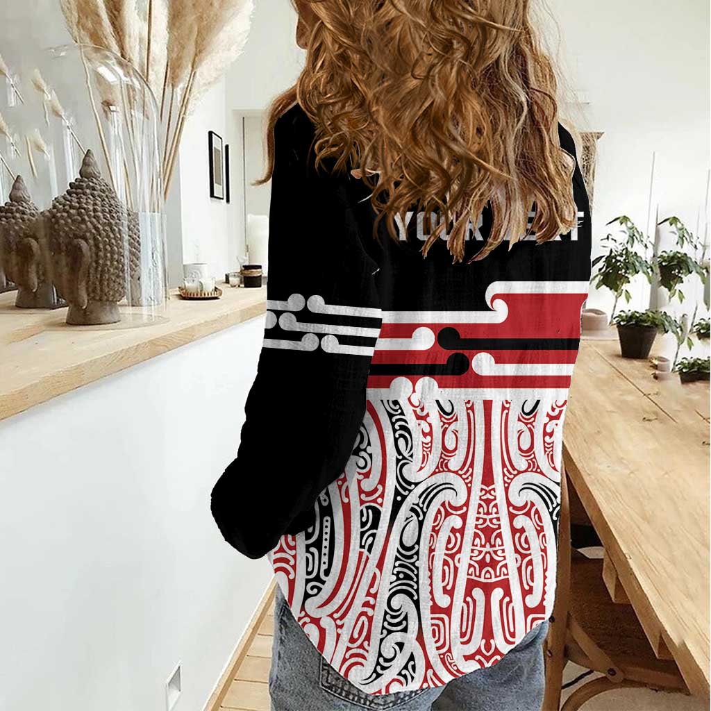 Personalised Toitu Te Tiriti Aotearoa 1840 Women Casual Shirt Red Kowhaiwhai Puhoro LT9 - Polynesian Pride