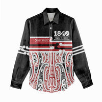 Personalised Toitu Te Tiriti Aotearoa 1840 Women Casual Shirt Red Kowhaiwhai Puhoro LT9 - Polynesian Pride