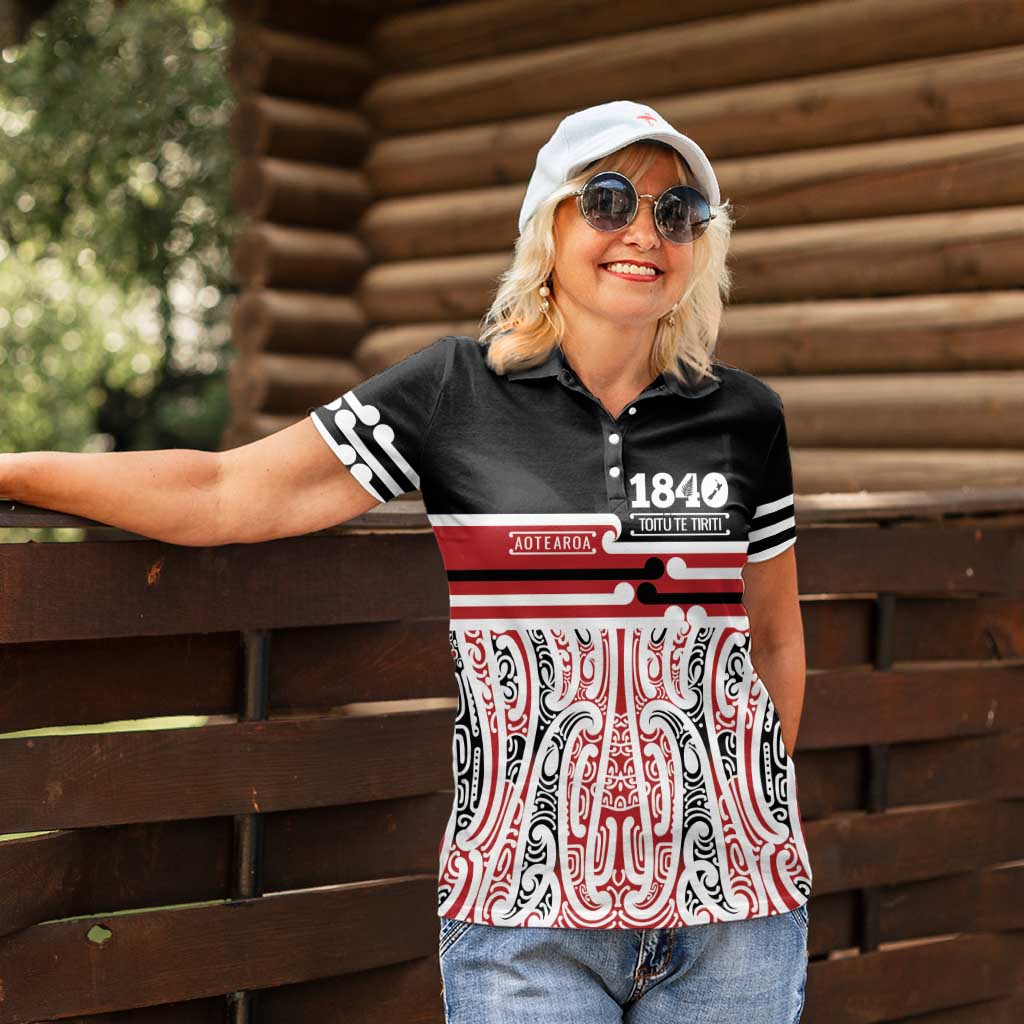 Personalised Toitu Te Tiriti Aotearoa 1840 Women Polo Shirt Red Kowhaiwhai Puhoro LT9 - Polynesian Pride