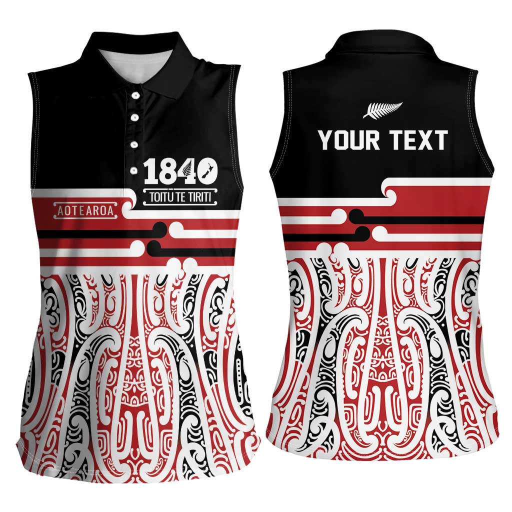 Personalised Toitu Te Tiriti Aotearoa 1840 Women Sleeveless Polo Shirt Red Kowhaiwhai Puhoro LT9 - Polynesian Pride