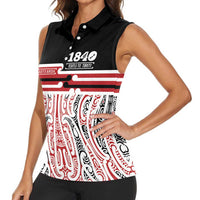 Personalised Toitu Te Tiriti Aotearoa 1840 Women Sleeveless Polo Shirt Red Kowhaiwhai Puhoro LT9 - Polynesian Pride