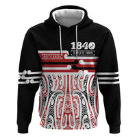 Personalised Toitu Te Tiriti Aotearoa 1840 Zip Hoodie Red Kowhaiwhai Puhoro LT9 Pullover Hoodie Black - Polynesian Pride