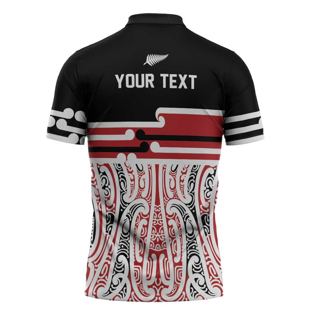 Personalised Toitu Te Tiriti Aotearoa 1840 Zipper Polo Shirt Red Kowhaiwhai Puhoro LT9 - Polynesian Pride