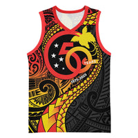 Papua New Guinea Tribal Tattoo Basketball Jersey 50th Independence Anniversary - Polynesian Pride