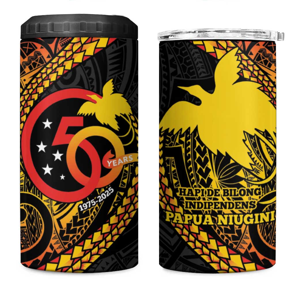 Papua New Guinea Tribal Tattoo 4 in 1 Can Cooler Tumbler 50th Independence Anniversary LT9 One Size: 16 oz Black - Polynesian Pride