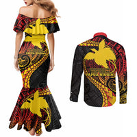 Papua New Guinea Tribal Tattoo Couples Matching Mermaid Dress and Long Sleeve Button Shirt 50th Independence Anniversary LT9 - Polynesian Pride