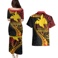 Papua New Guinea Tribal Tattoo Couples Matching Puletasi and Hawaiian Shirt 50th Independence Anniversary LT9 - Polynesian Pride