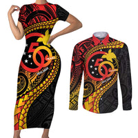 Papua New Guinea Tribal Tattoo Couples Matching Short Sleeve Bodycon Dress and Long Sleeve Button Shirt 50th Independence Anniversary LT9 Black - Polynesian Pride