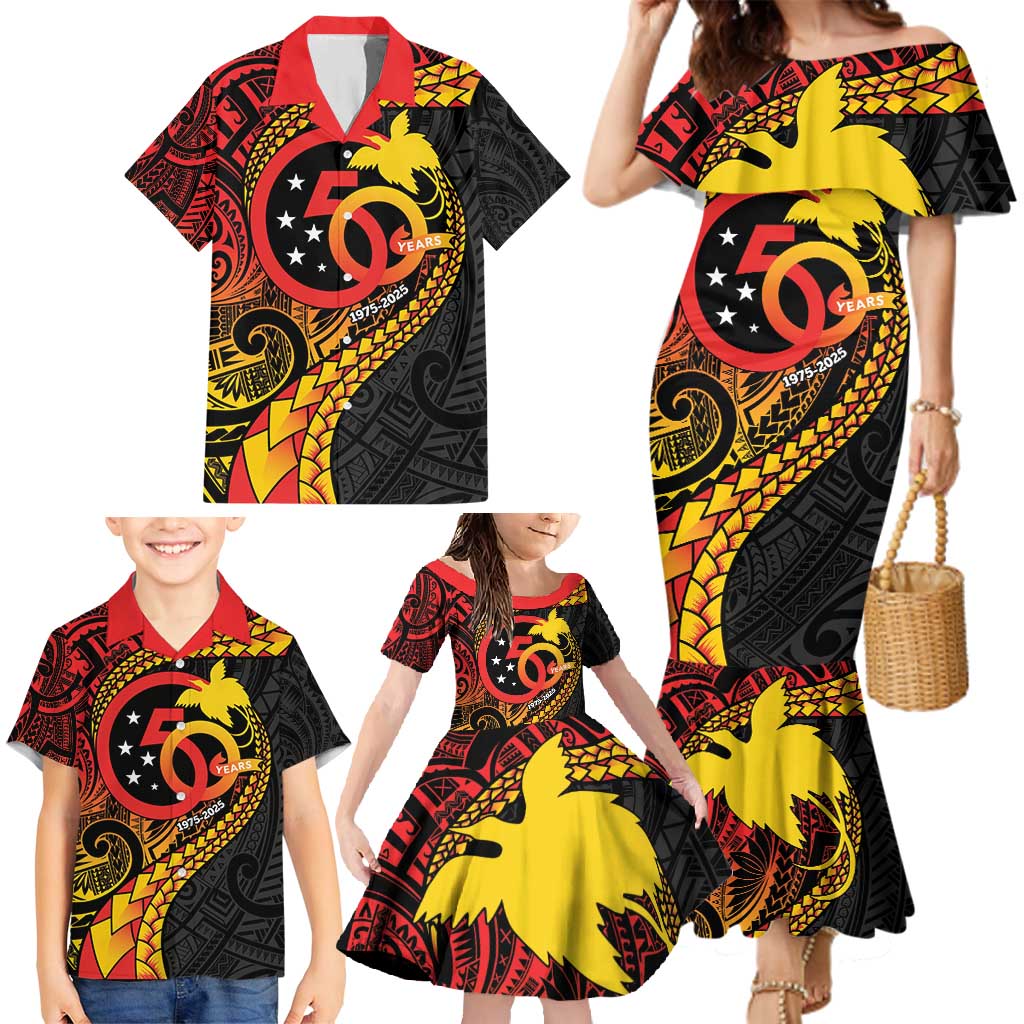 Papua New Guinea Tribal Tattoo Family Matching Mermaid Dress and Hawaiian Shirt 50th Independence Anniversary LT9 - Polynesian Pride