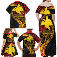 Papua New Guinea Tribal Tattoo Family Matching Off Shoulder Maxi Dress and Hawaiian Shirt 50th Independence Anniversary LT9 - Polynesian Pride