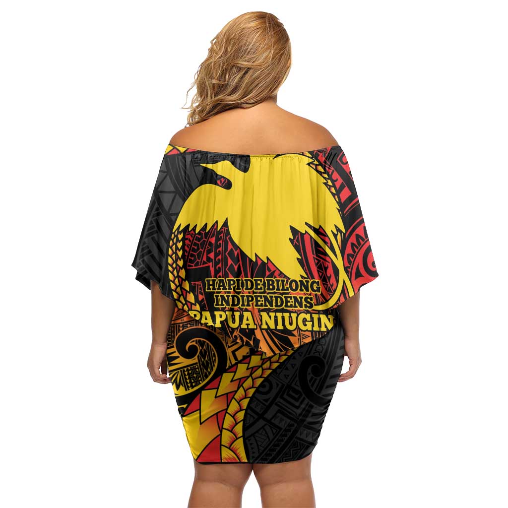 Papua New Guinea Tribal Tattoo Family Matching Off Shoulder Short Dress and Hawaiian Shirt 50th Independence Anniversary LT9 - Polynesian Pride