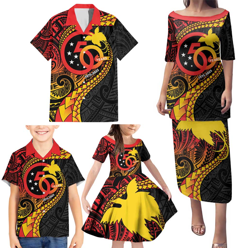 Papua New Guinea Tribal Tattoo Family Matching Puletasi and Hawaiian Shirt 50th Independence Anniversary LT9 - Polynesian Pride